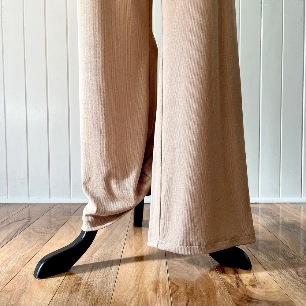 Zara Tan Knit High Waisted Wide Leg Trousers Size S - Picture 4 of 11